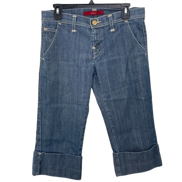 Levi’s Sun Set Gold Button Pocket Denim Capris Size 8 Vintage Cuffed Jeans - Picture 2 of 9